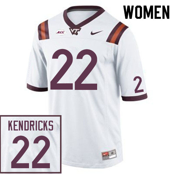 Women #22 Mario Kendricks Virginia Tech Hokies College Football Jerseys Sale-White - Click Image to Close